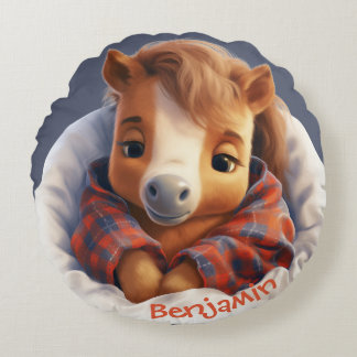 Customisable Cuddly Pony Round Throw Pillow