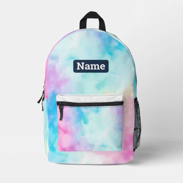 Customisable custom name Pastel Tie Dye Backpack (Front)