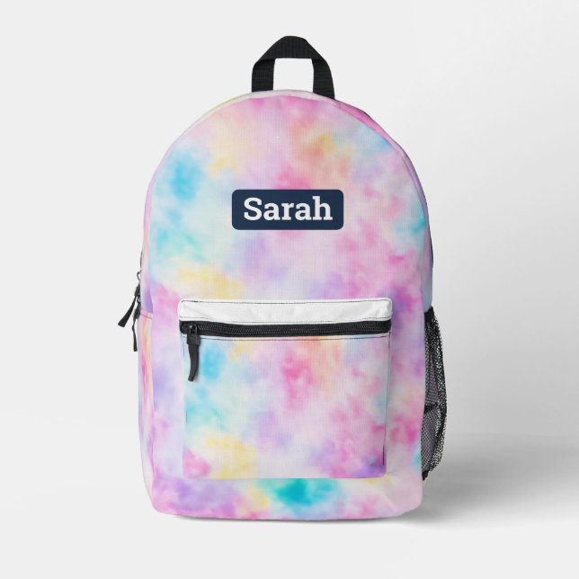 Customisable custom name pastel Tie dye backpack (Front)