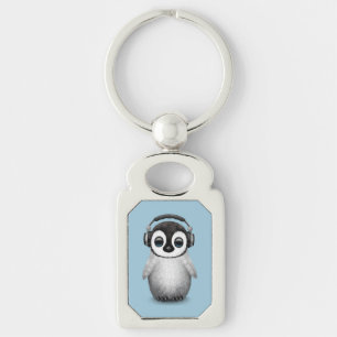 Customisable Cute Baby Penguin Dj with Headphones Key Ring