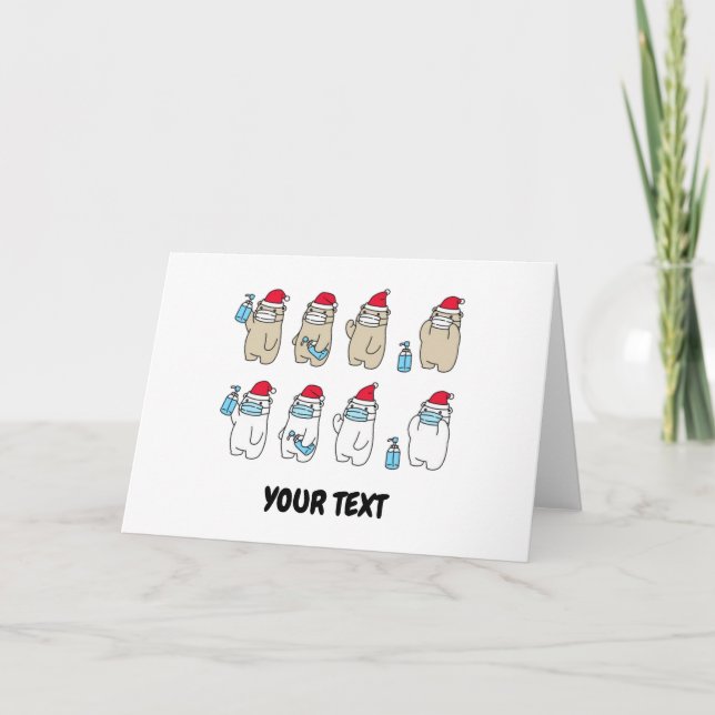 Customisable cute bears Christmas hat mask Holiday Card (Front)