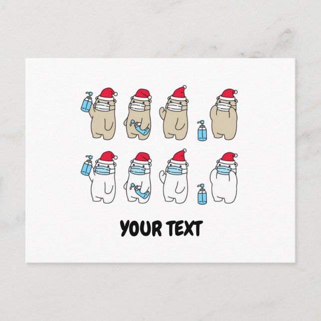 Customisable cute bears Christmas hat mask Postcard (Front)