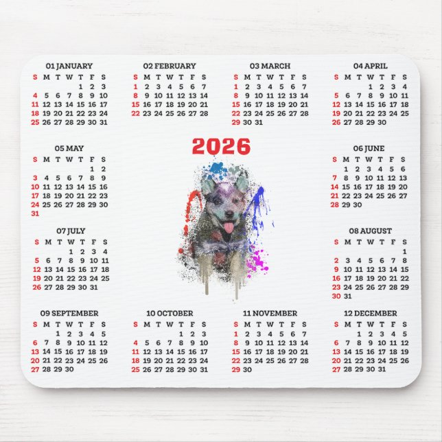Customisable Cute Blue Heeler Dog Calendar  Mouse Pad (Front)