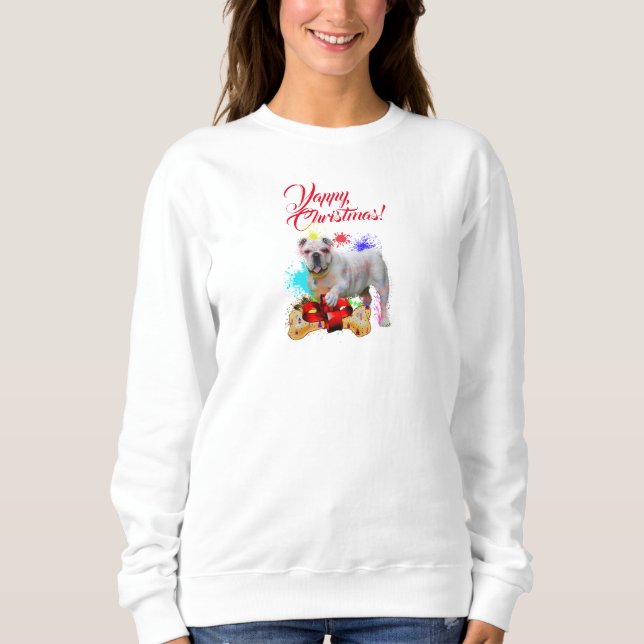 Customisable Cute British Bulldog Yappy Christmas Sweatshirt (Front)