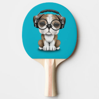 Customisable Cute Bulldog Puppy Dj with Headphones Ping Pong Paddle