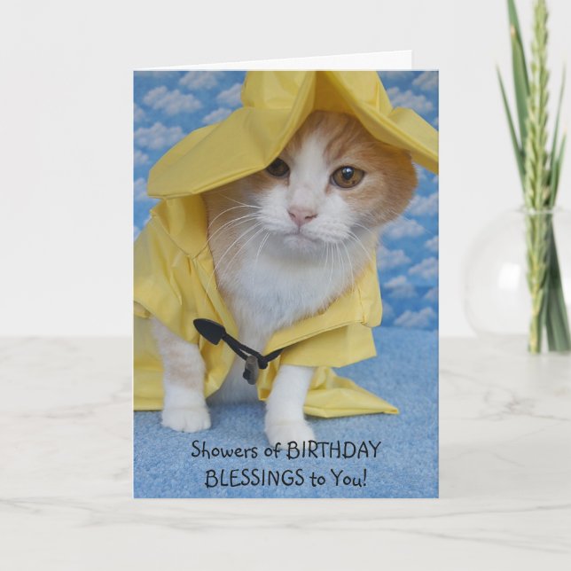 Customisable Cute Cat Shower of Blessings Birthday Card (Front)