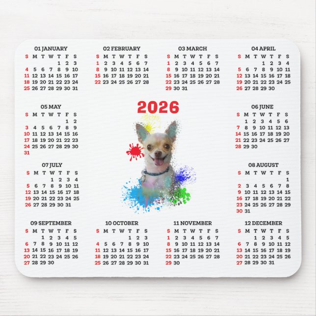 Customisable Cute Chihuahua Dog Calendar  Mouse Pad (Front)