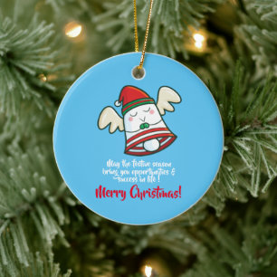 Customisable cute Christmas Bell flying Ceramic Tree Decoration