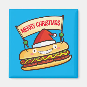 Customisable cute christmas hotdog banner  magnet