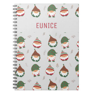 Customisable Cute Chubby Christmas Elves Pattern Notebook
