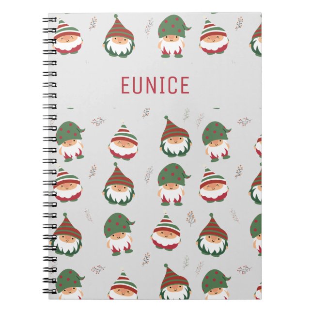 Customisable Cute Chubby Christmas Elves Pattern Notebook (Front)
