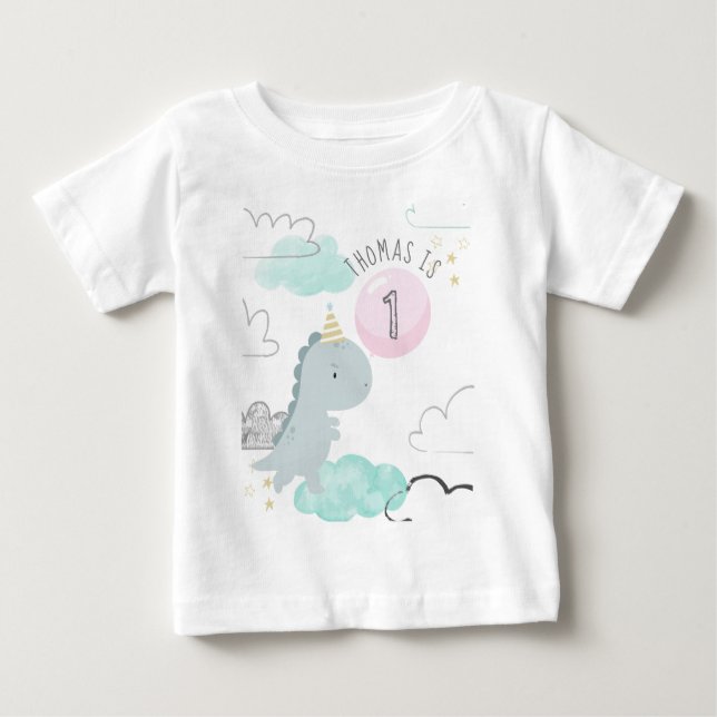 Customisable Cute Dinosaur Birthday Baby T-Shirt (Front)