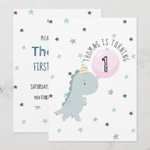 Customisable Cute Dinosaur Birthday Invitation