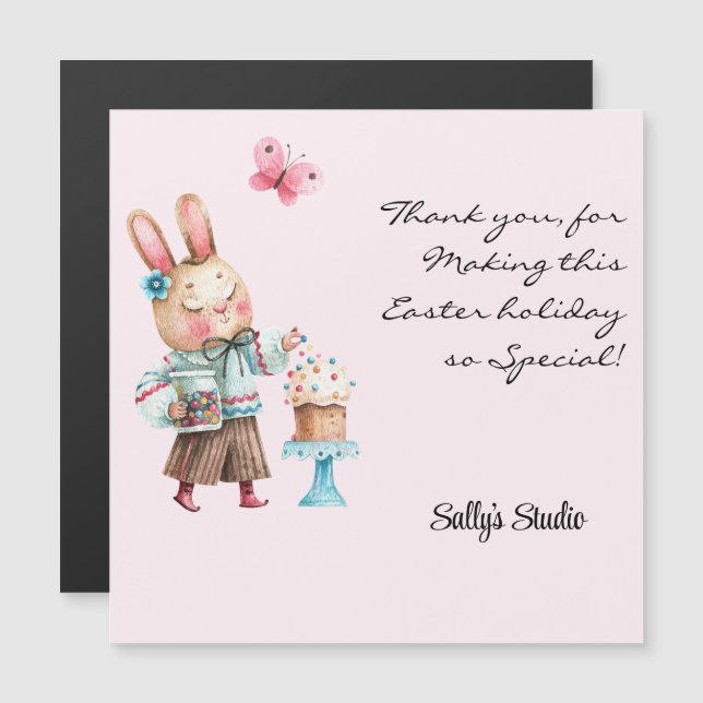 Customisable, Cute Easter Bunny Magnetic Thank You (Front/Back)