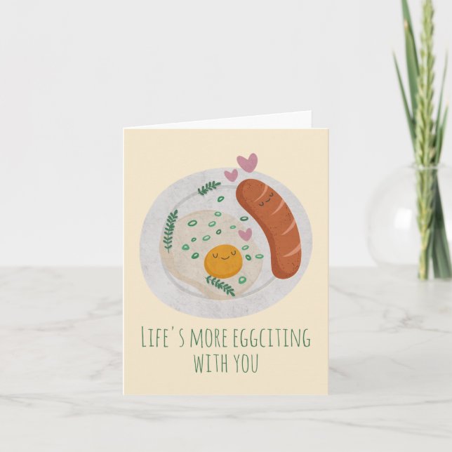 Customisable Cute Egg and Sausage in Love Note Card (Front)