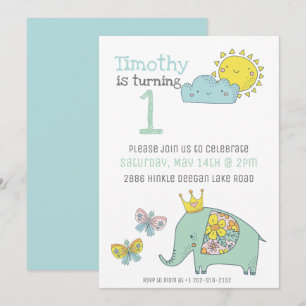 Customisable Cute Elephant and Butterflies Invitation
