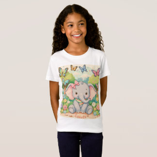 Customisable Cute Elephant and Butterflies T-Shirt