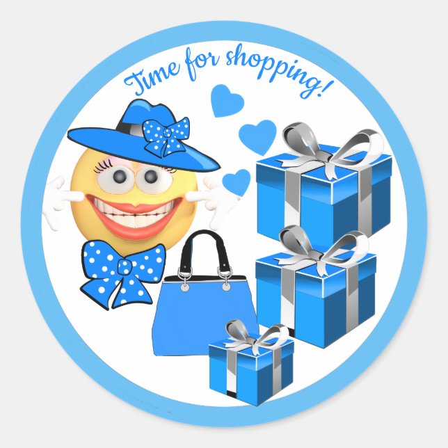 Customisable Cute Fashion Emoji with Shopping Classic Round Sticker (Front)