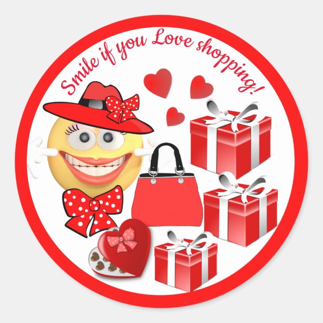 Customisable Cute Fashion Emoji with Shopping Classic Round Sticker (Front)