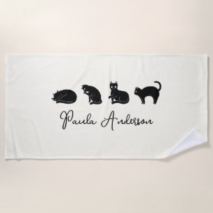 Customisable Cute Funny Black Cat Beach Towel