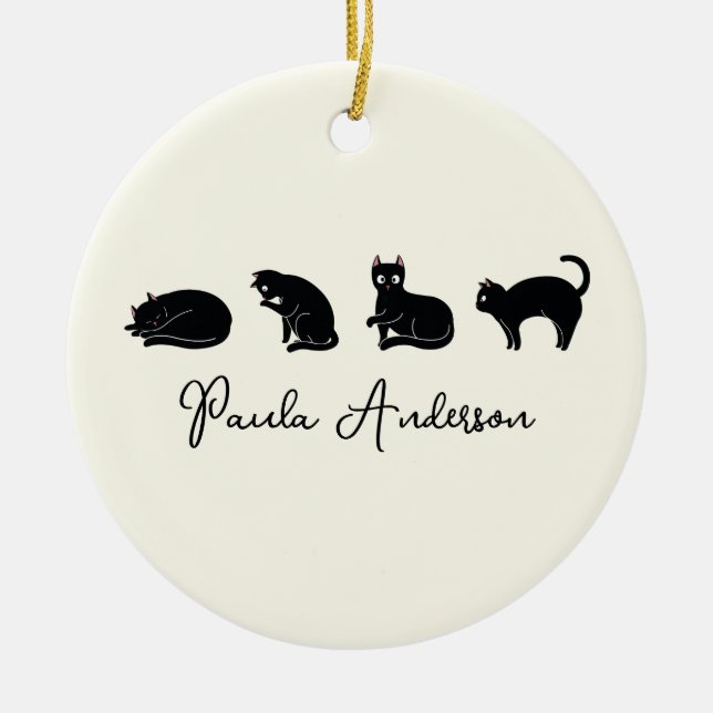 Customisable Cute Funny Black Cat Ceramic Tree Decoration (Front)
