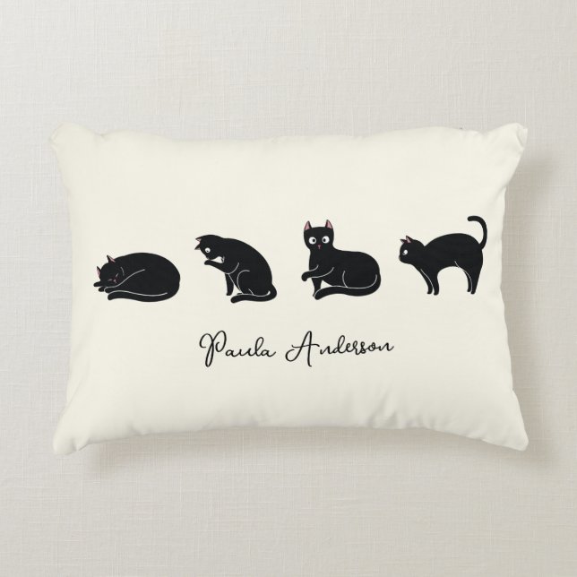 Customisable Cute Funny Black Cat Decorative Cushion (Front)