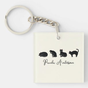 Customisable Cute Funny Black Cat Key Ring