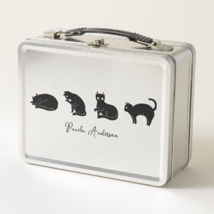 Customisable Cute Funny Black Cat Metal Lunch Box