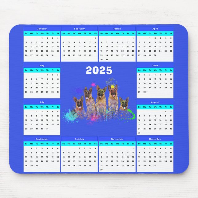 Customisable Cute German Shepherd Dog Calendar  Mouse Pad (Front)