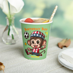 Customisable Cute Happy Monkey Soccer Player Paper Cups