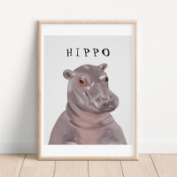 Customisable Cute Hippo Drawing Kids Poster