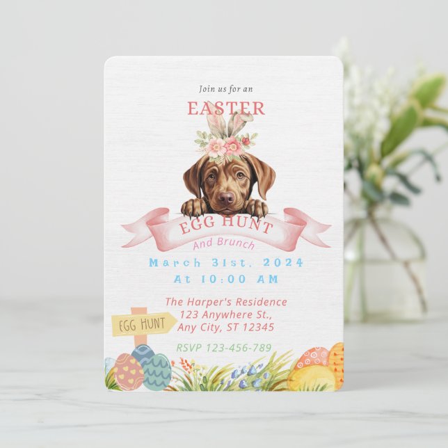 Customisable Cute Labrador Easter Invitation (Standing Front)