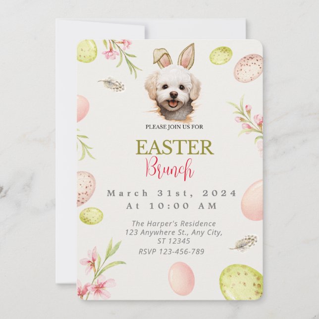Customisable Cute Maltese Easter Invitation (Front)
