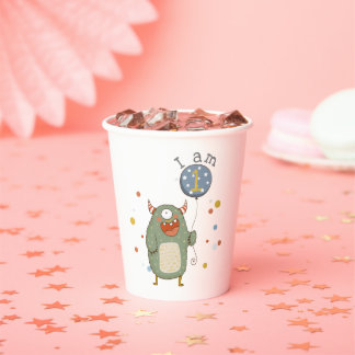 Customisable Cute Monster with Balloon Birthday Paper Cups