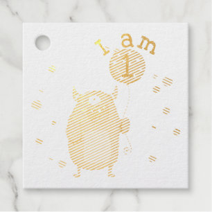Customisable Cute Monster with Balloon Birthday Sq Favour Tags