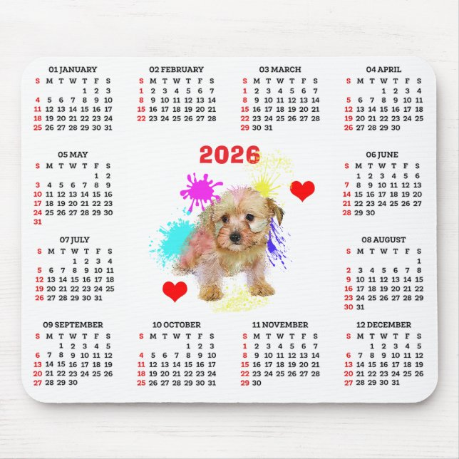 Customisable Cute Morkie Dog Calendar Mouse Pad (Front)