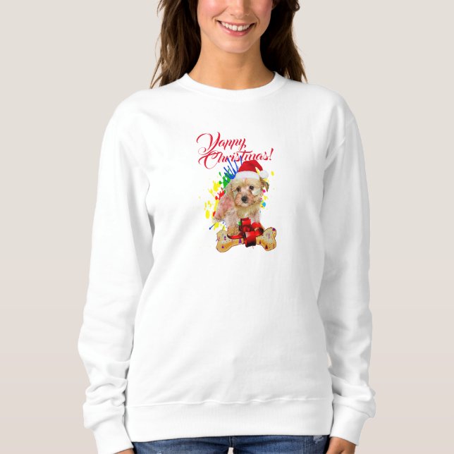 Customisable Cute Morkie Dog Yappy Christmas Sweatshirt (Front)