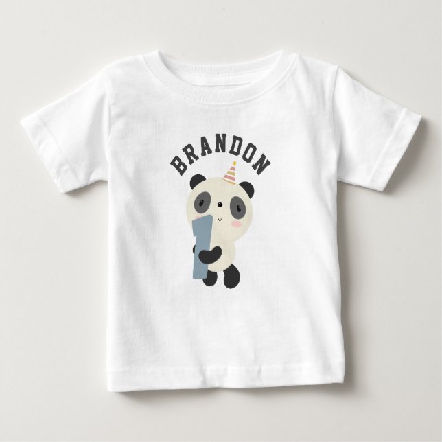 Customisable Cute Panda First Birthday Baby T-Shirt (Front)