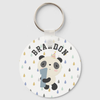 Customisable Cute Panda First Birthday Key Ring