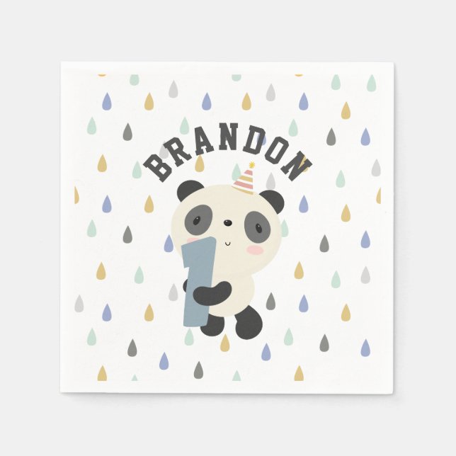 Customisable Cute Panda First Birthday Napkin (Front)