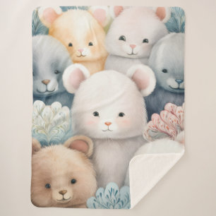 Customisable Cute Pastel Animals for Baby Sherpa Blanket