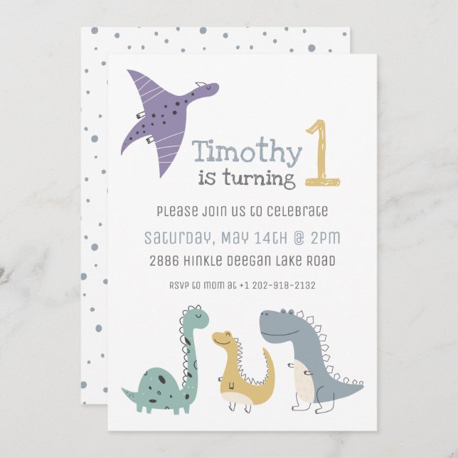 Customisable Cute Pastel Dinosaurs Birthday Invitation (Front/Back)