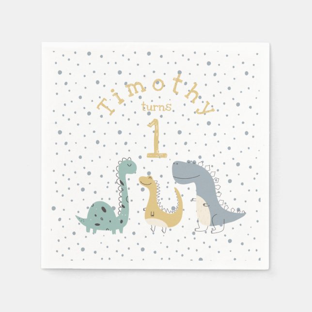 Customisable Cute Pastel Dinosaurs Birthday Napkin (Front)