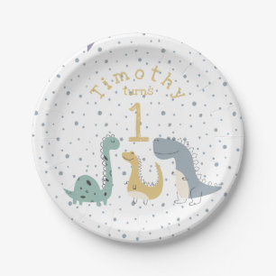 Customisable Cute Pastel Dinosaurs Birthday Paper Plate