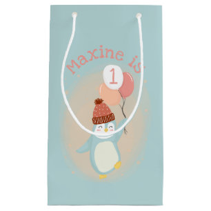 Customisable Cute Pastel Penguin with Balloons Small Gift Bag