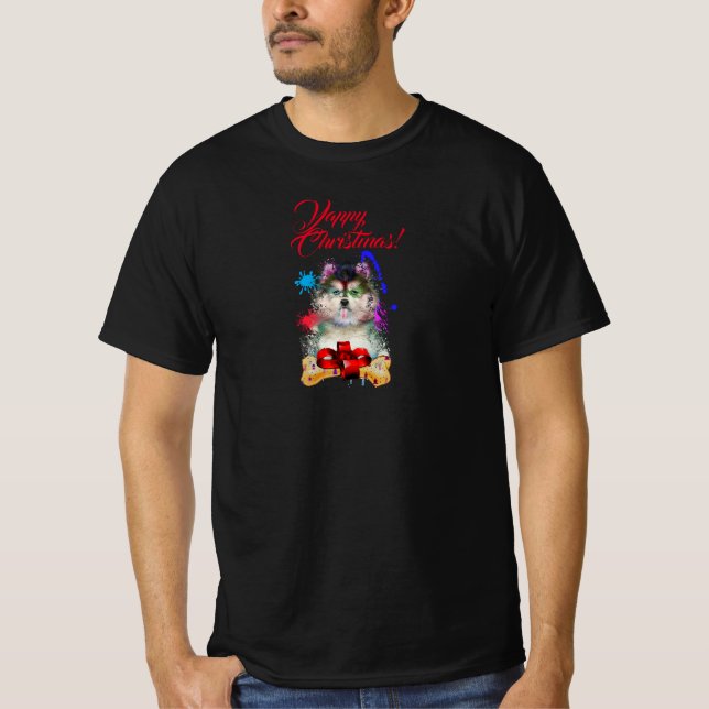 Customisable Cute Pomsky Dog Yappy Christmas T-Shirt (Front)