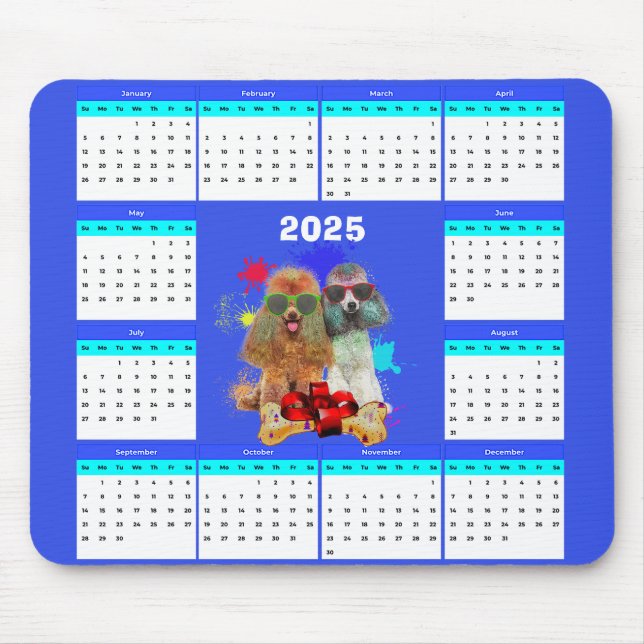 Customisable Cute Poodle Dog Calendar  Mouse Pad (Front)