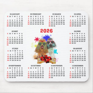 Customisable Cute Poodle Dog Calendar Mouse Pad