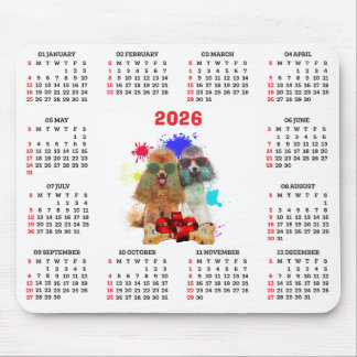 Customisable Cute Poodle Dog Calendar  Mouse Pad