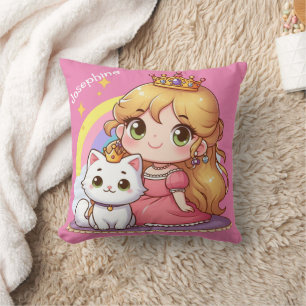 Customisable Cute princess with White Cat Cushion